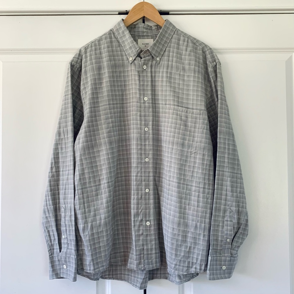 Billy Reid Button Down Shirt Light Gray Plaid Cotton Standard Fit Men’s Size XXL